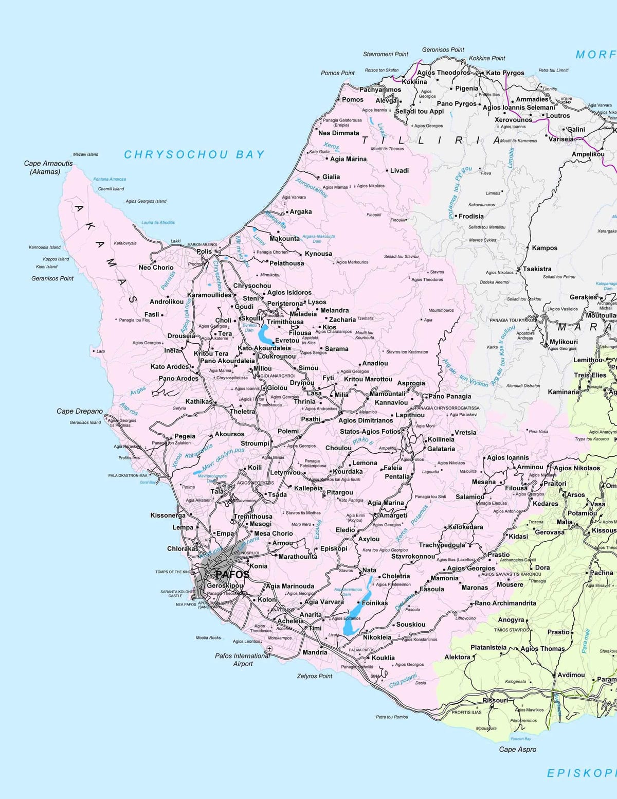 सड़क के नक्शे के paphos साइप्रस